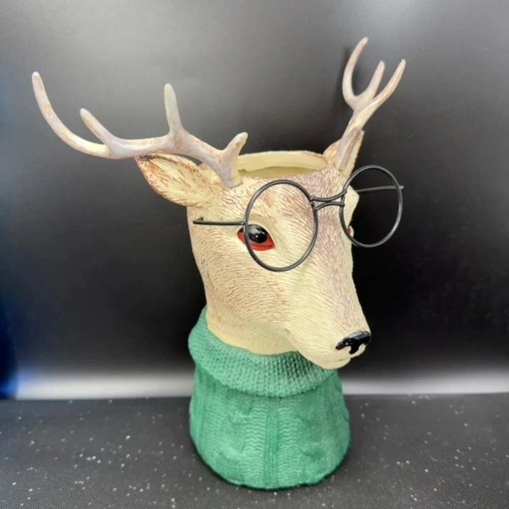 Ashland Deer Head Vase Vessel Decorative Container Glasses Green Sweater‎ Resin